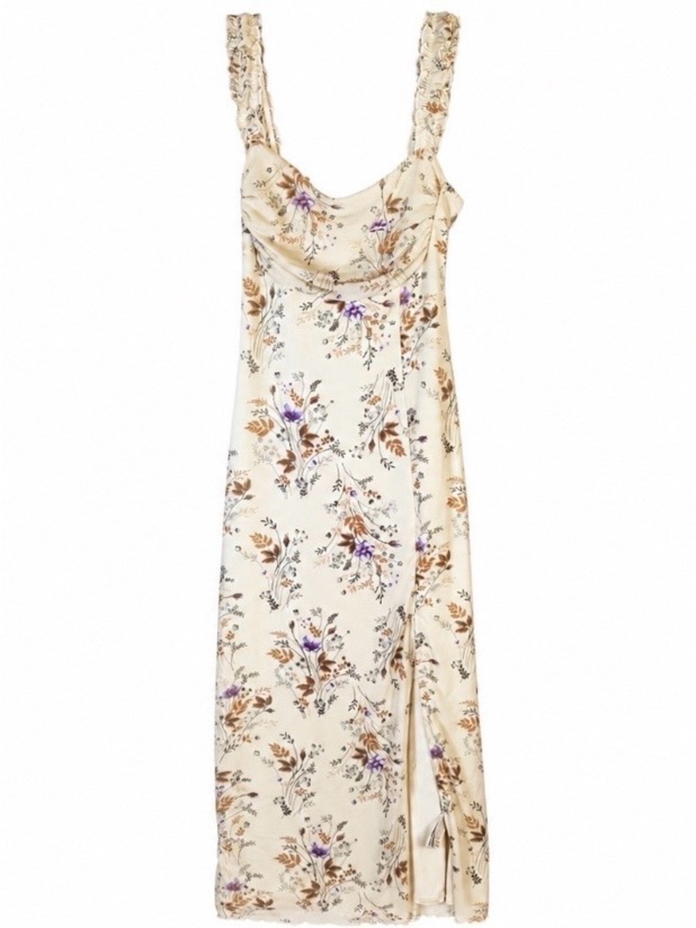 Forever 21 Cream Floral Maxi Dress with Purple & Brown Print